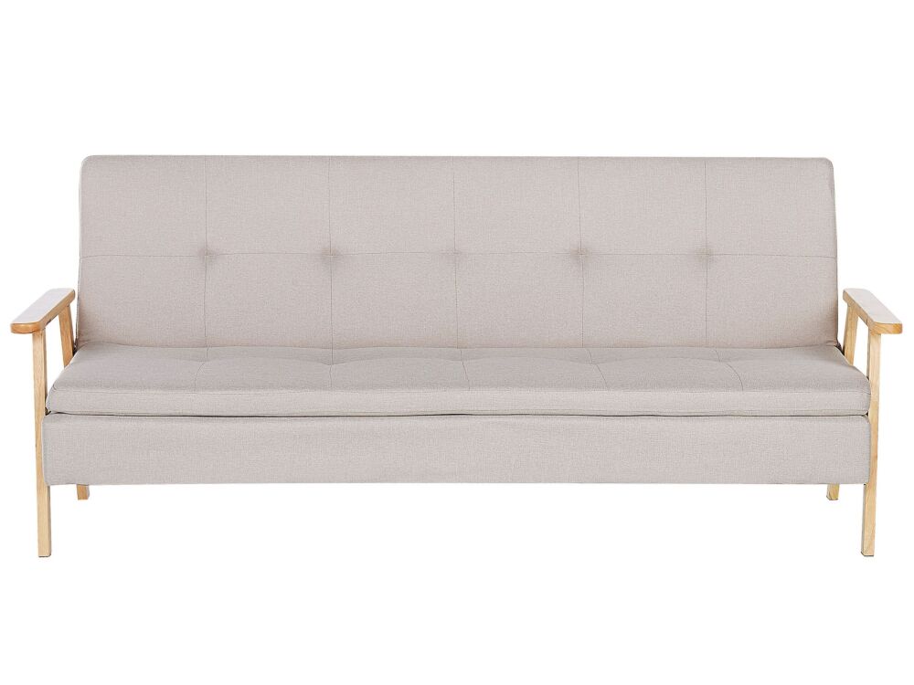 Sofa Bed Beige Fabric Upholstered 3 Seater Click Clack Bed Wooden Frame And Armrests Beliani