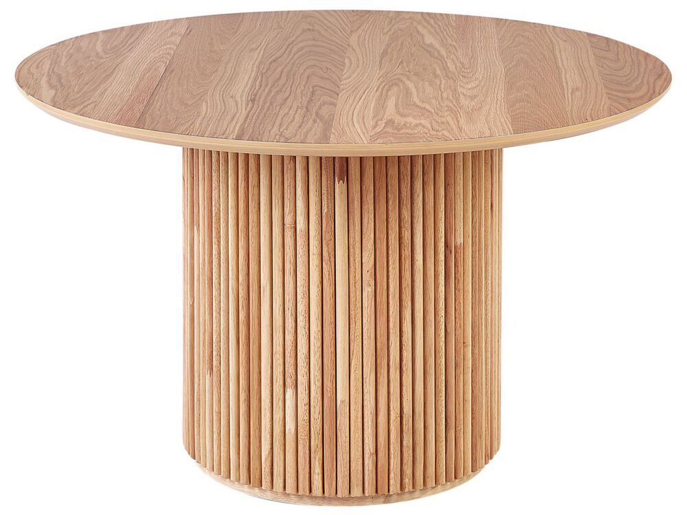 Dining Table Light Wood Mdf Rubberwood Base 120 Cm Round For 4 People Modern Dining Room Beliani