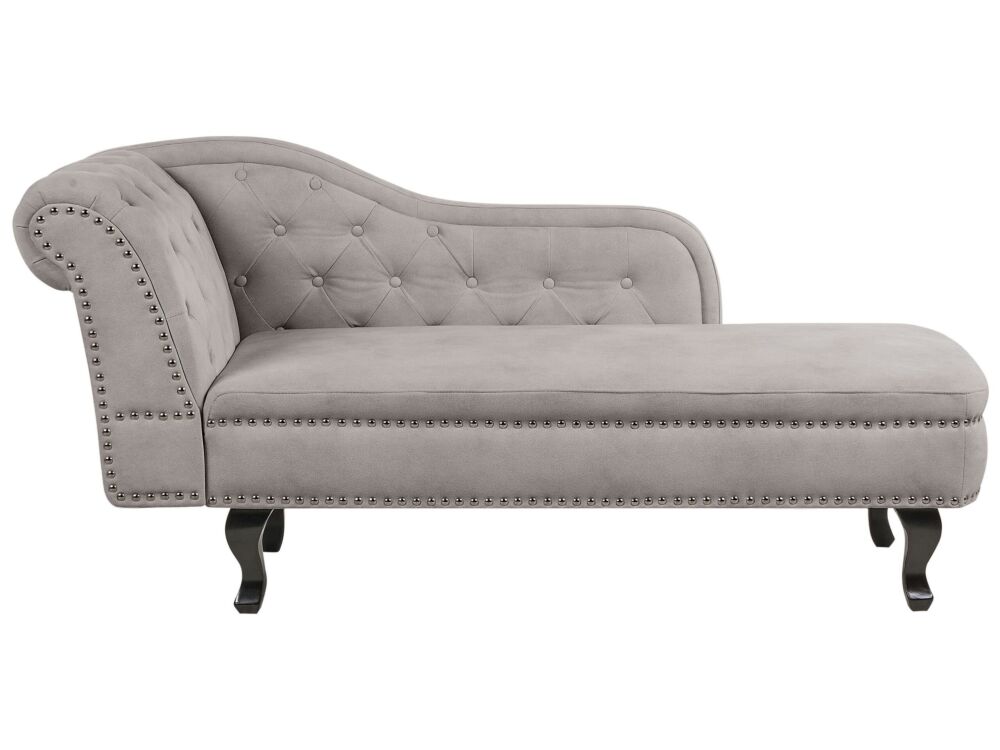 Chaise Lounge Taupe Velvet Upholstery Left Hand Buttoned Nailheads Chesterfield Style Living Room Furniture Beliani