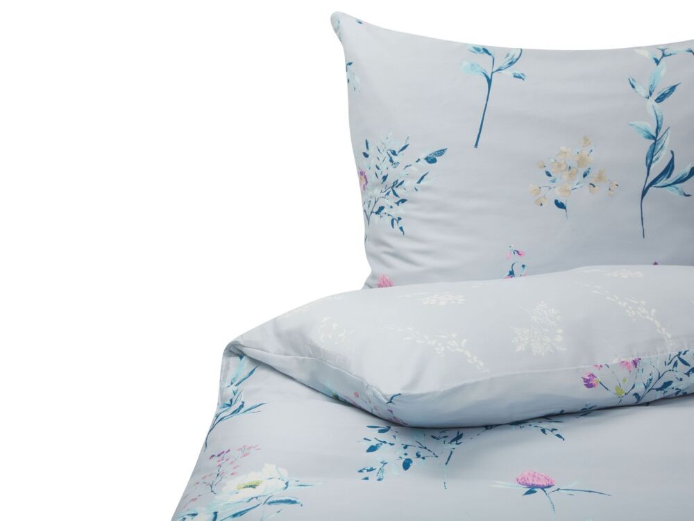 Duvet Cover And Pillowcase Set Light Blue Cotton Floral Pattern 135 X 200 Cm Modern Bedroom Beliani