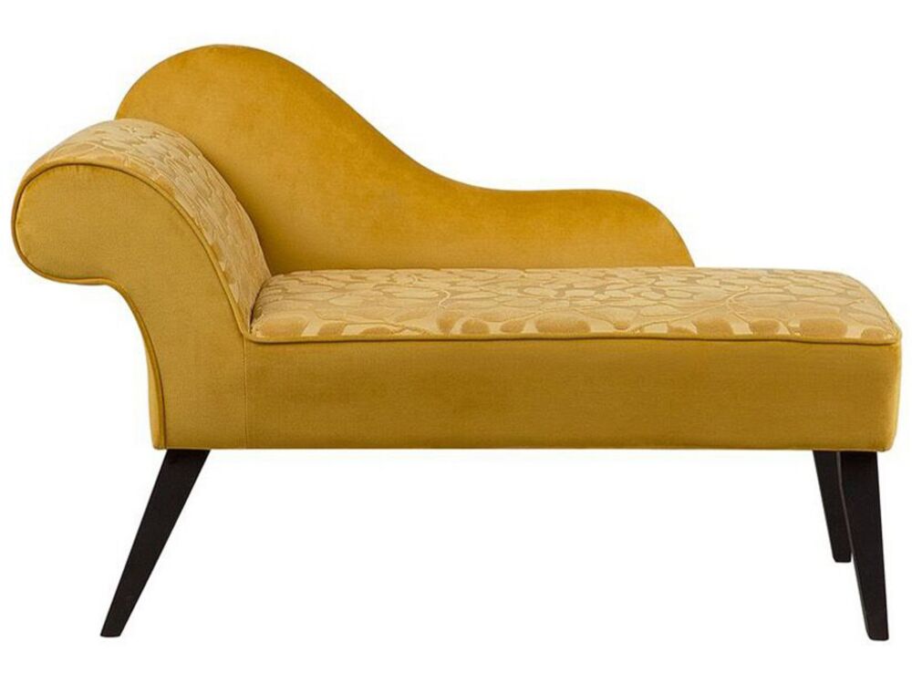 Chaise Lounge Yellow Fabric Upholstery Dark Wood Legs Left Hand Glam Style Beliani