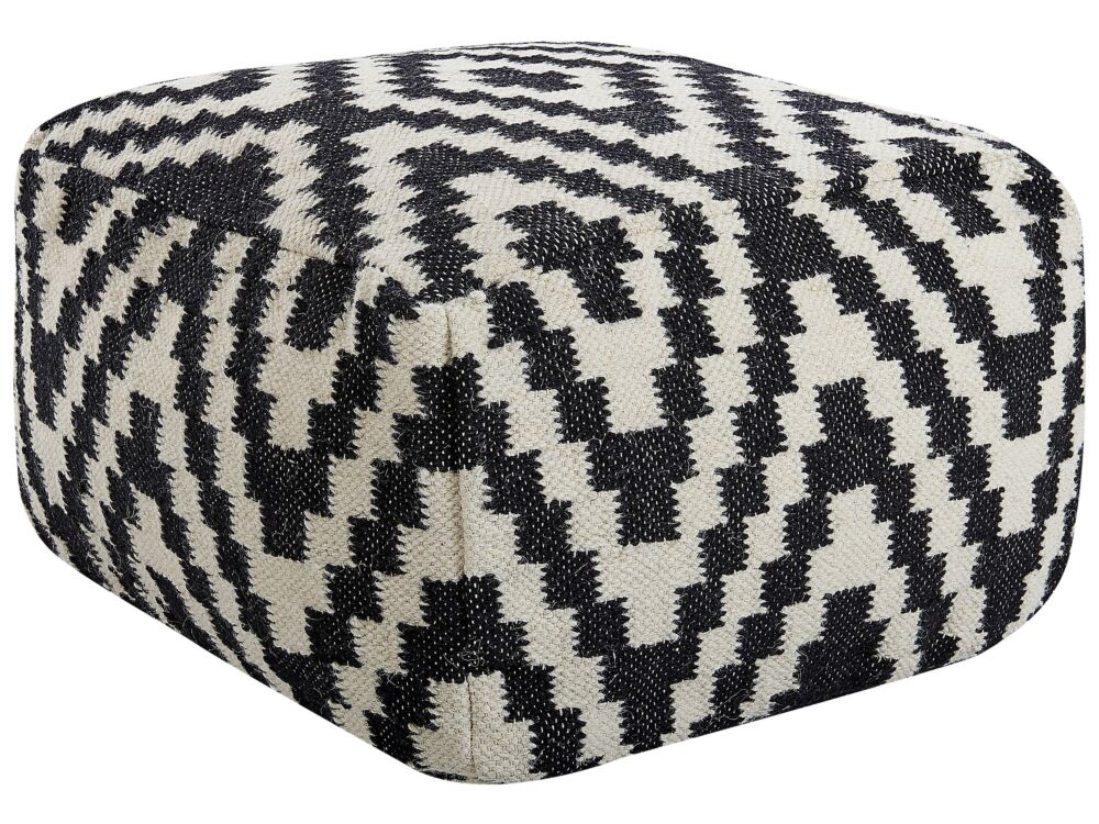 Pouffe Ottoman Black And White Wool Eps Beads Filling Square 56 X 56 Cm Modern Style Beliani