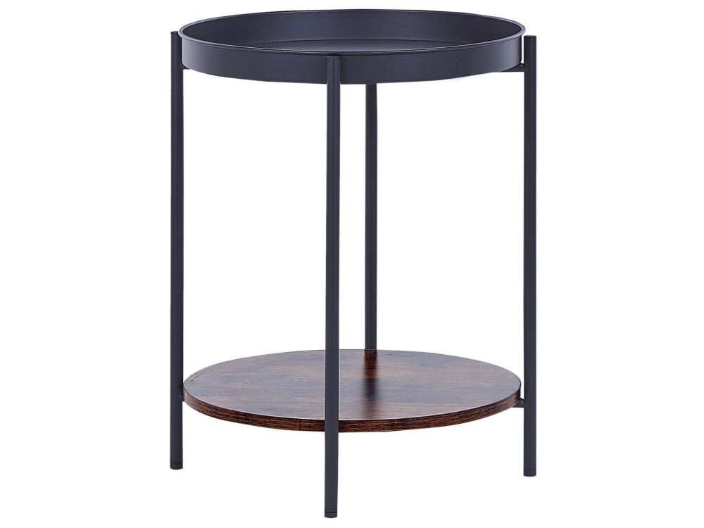 Side Table Dark Wood With Black Iron Particle Board Ø 41 Cm Shelf Round Removable Tray Top Industrial Modern Living Room Bedroom Beliani