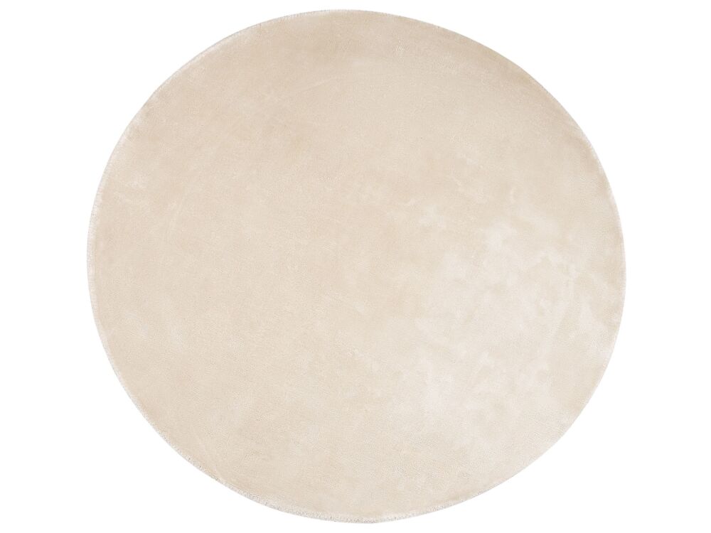 Rug Light Beige Viscose Round 140 Cm Hand Tufted Low Pile Modern Beliani