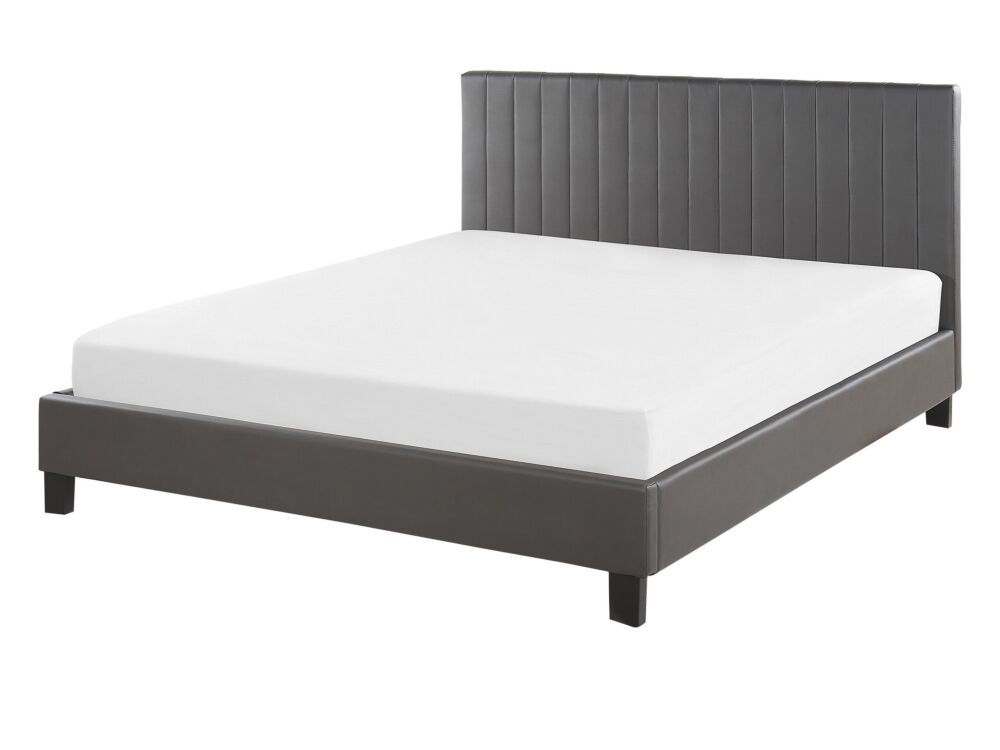 Panel Bed Grey Faux Leather Upholstery Eu Double Size 4ft6 With Slatted Base Headboard Beliani