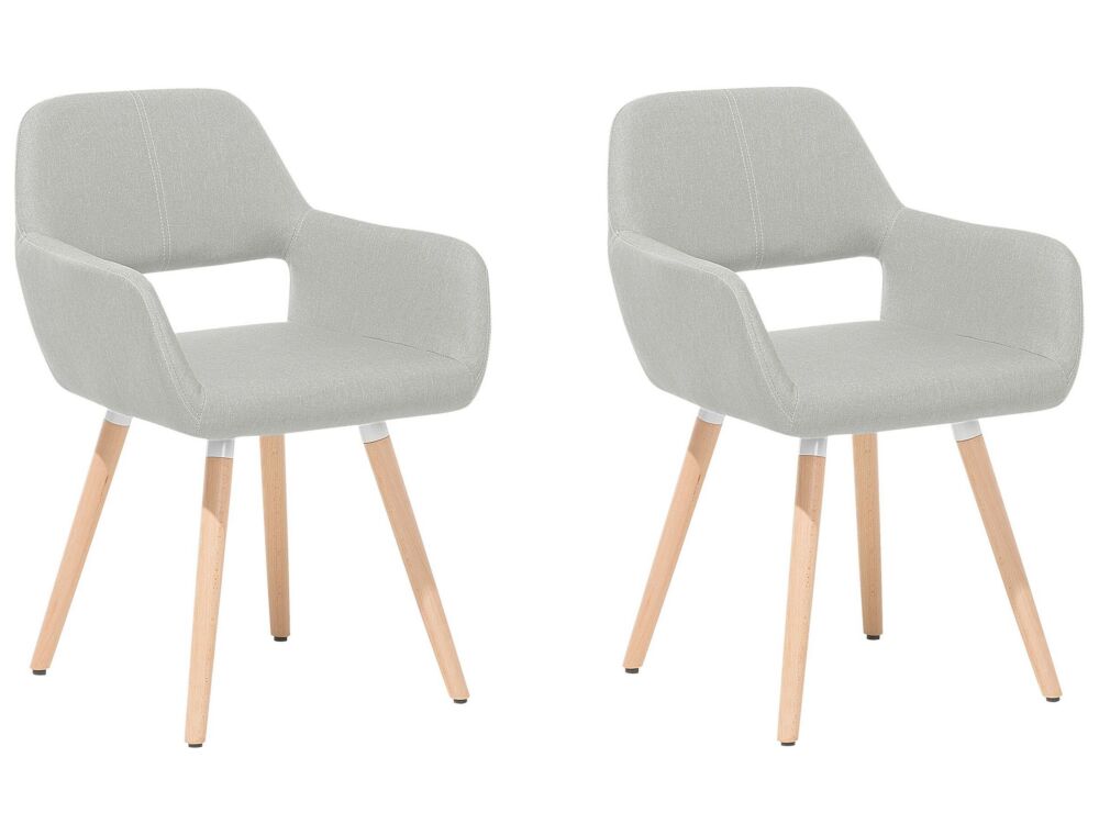 Set Of 2 Dining Chairs Light Grey Fabric Upholstery Light Wood Legs Modern Eclectic Style Beliani