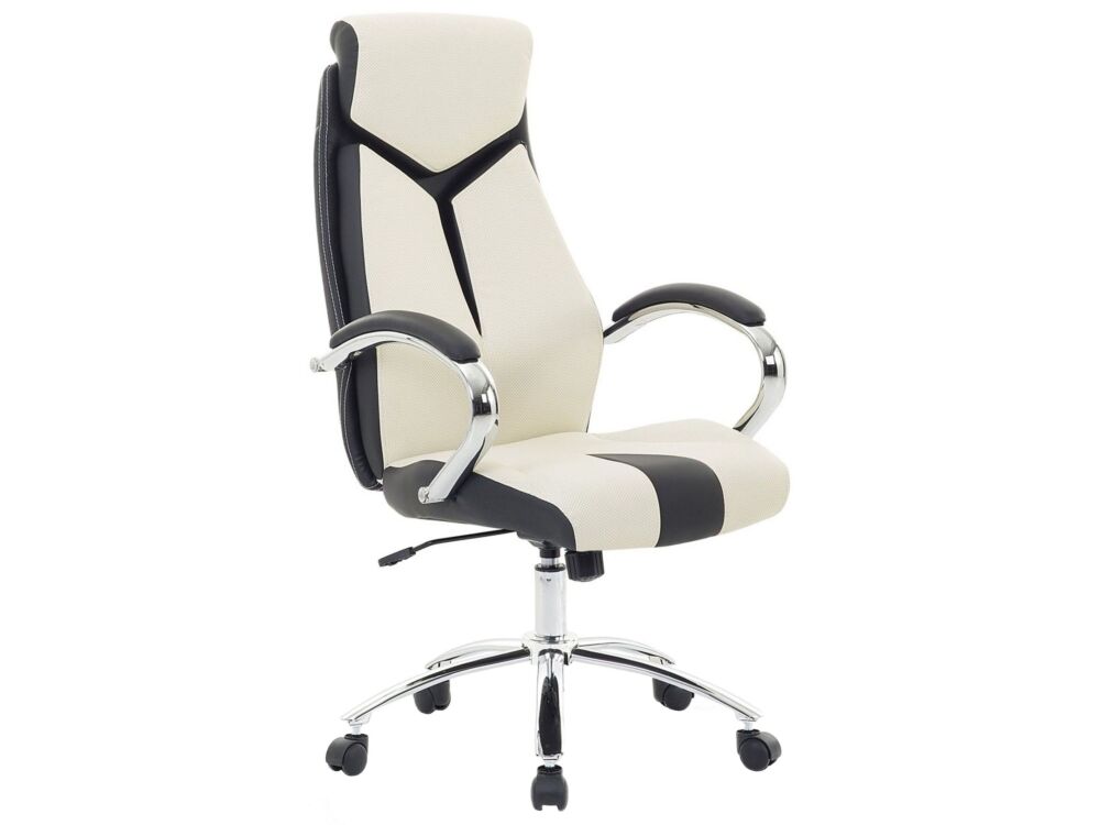 Office Chair Beige And Black Faux Leather Swivel Desk Computer Adjustable Beliani