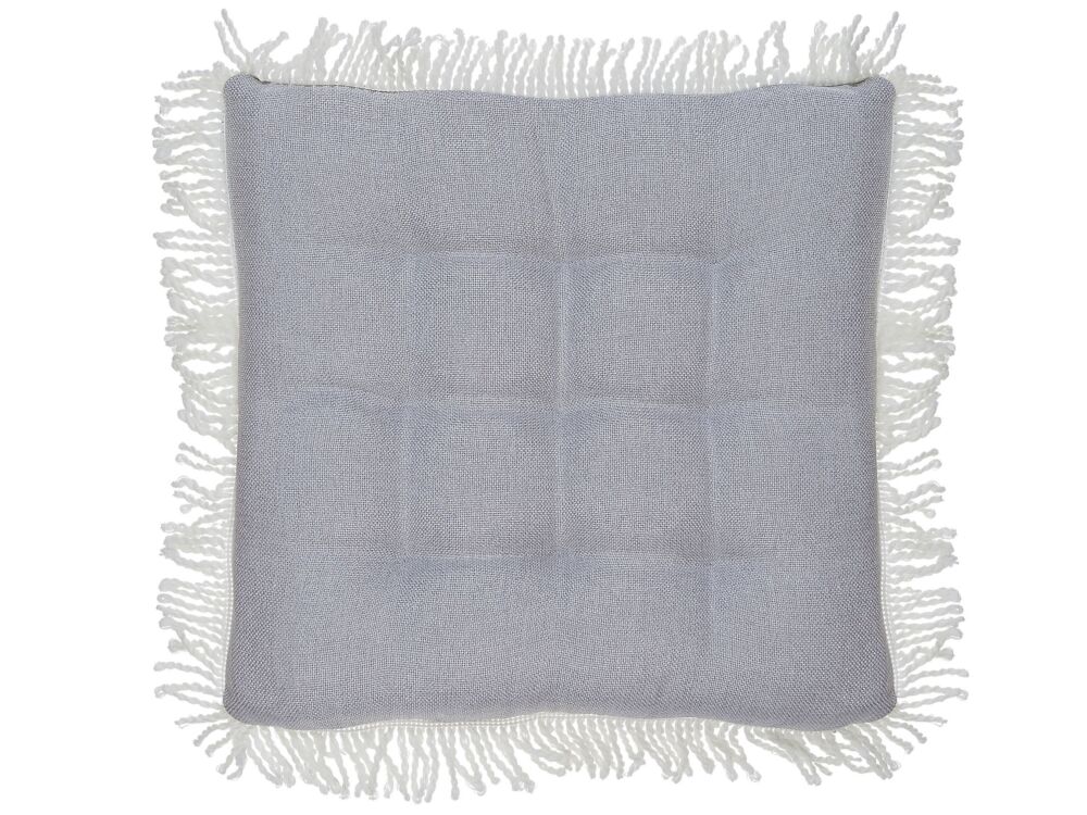 Seat Pad Grey Polyester Square 40 X 40 Cm With Fringe Tufted Chair Cushion Beliani