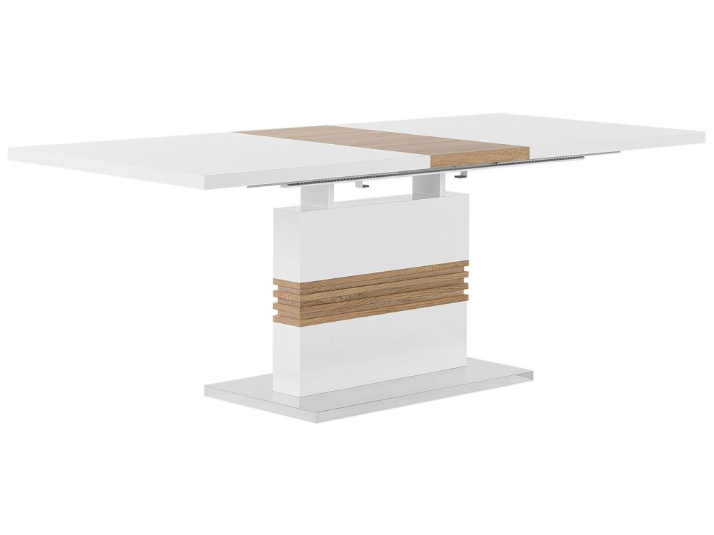 Dining Table White Wood 160 X 90 Cm Extendable Top Pedestal Leg Modern Beliani