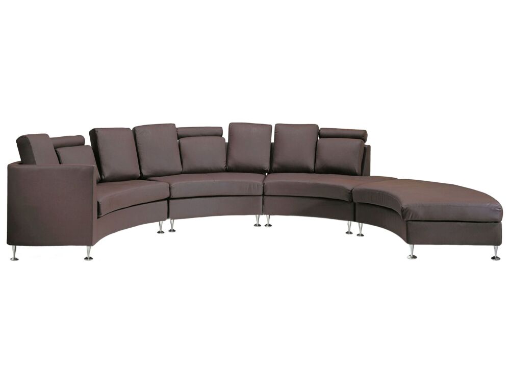 Curved Sofa Brown Faux Leather Modular 7-seater Adjustable Headrests Modern Beliani