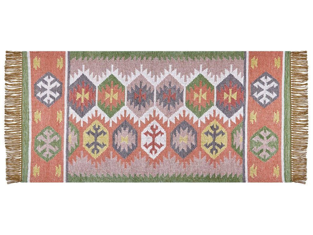 Area Rug Multicolour 80 X 150 Cm Synthetic Material Decorative Tassels Indian Style Indoor Outdoor Beliani