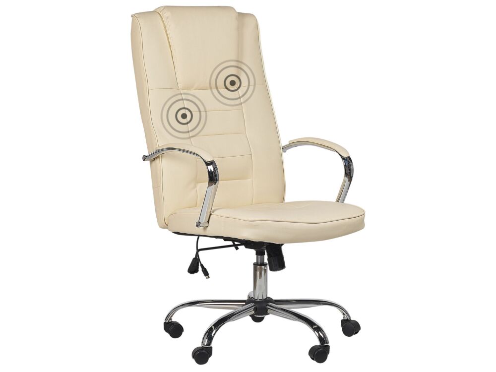 Massage Office Chair Beige Faux Leather Heating Function 4 Modes 360 Degree Swivel Desk Chair For Home Office Beliani