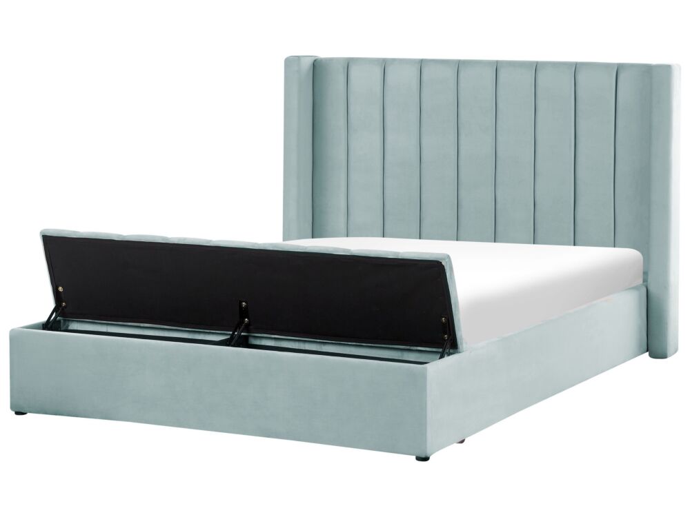 Eu King Size Panel Bed Mint Green Velvet 5ft5 Slatted Base High Headrest With Storage Bench Beliani