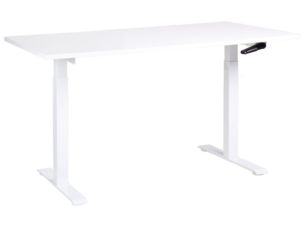Manually Adjustable Desk White Tabletop White Steel Frame 160 X 72 Cm Sit And Stand Square Feet Modern Design Office Beliani