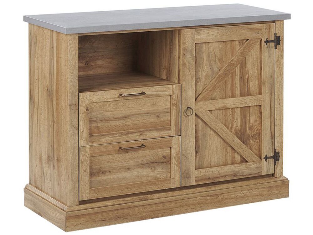 Sideboard Light Wood Finish 100 X 40 X 79 Cm 1 Door Cabinet With 2 Drawers Beliani