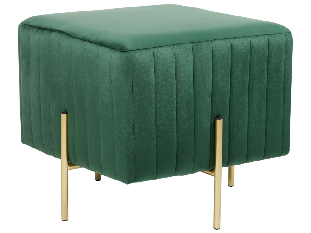 Footstool Green Velvet Upholstered Ottoman Pouffe Gold Metal Legs 48 X 48 Cm Square Seat Glamour Beliani