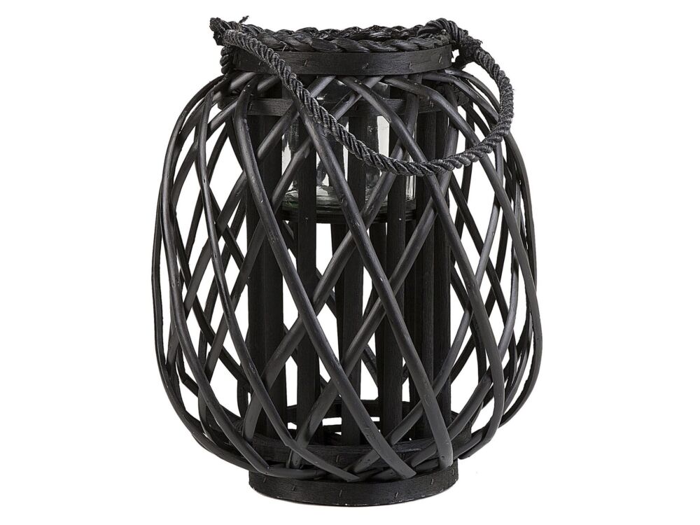 Lantern Black Willow Wood And Glass 30 Cm Indoor Outdoor Scandinavian Beliani