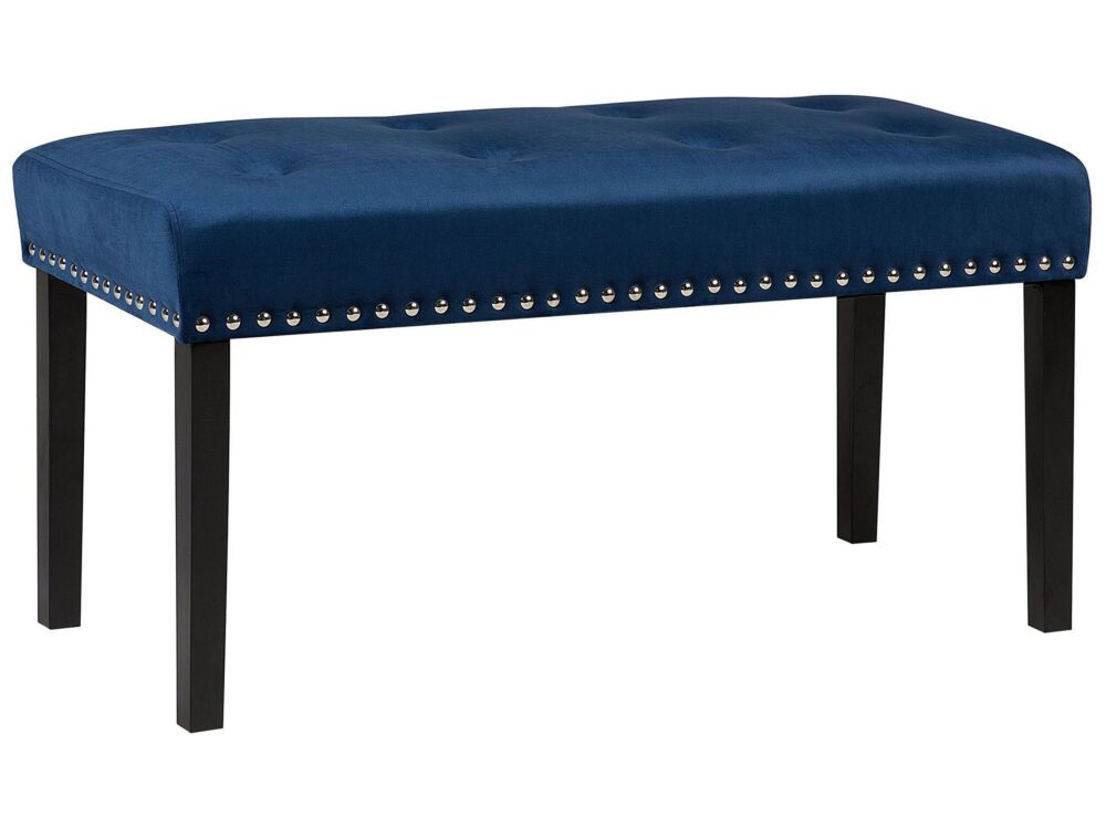 Bench Blue Velvet Upholstery Black Legs 51 X 102 X 43 Cm Nailhead Trim Glam Beliani