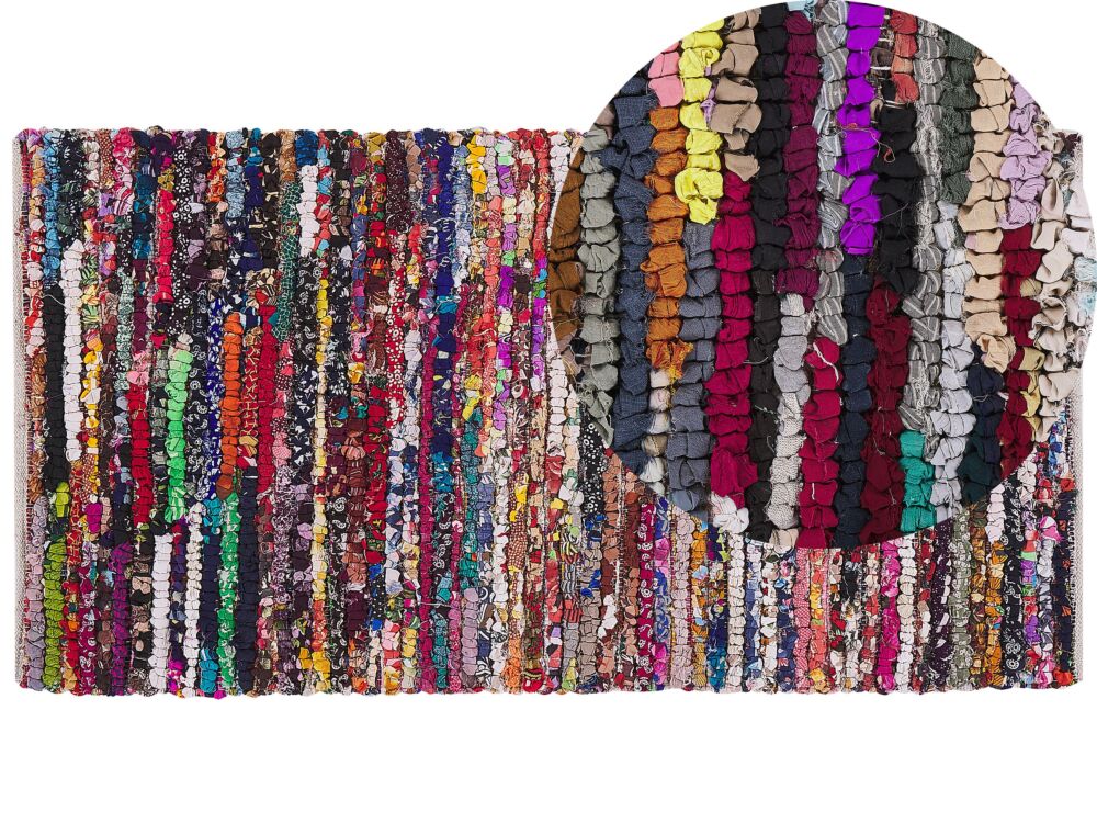 Rag Rug Multicolour With Cotton 80 X 150 Cm Rectangular Hand Woven Oriental Boho Beliani