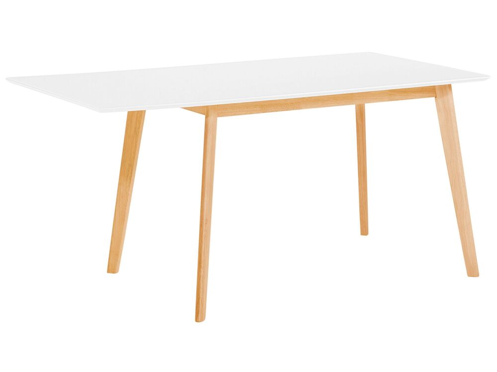 Dining Table White 120/155 X 80 Cm Extending Drop Leaf Wooden Legs Scandinavian Minimalistic Beliani