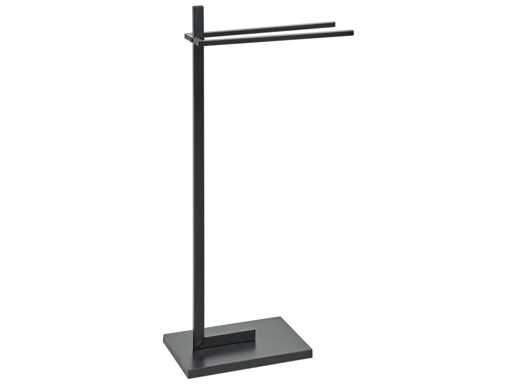 Towel Stand Black Steel 2 Rails Bathroom Accessories Standing Towel Rack Modern Design Beliani