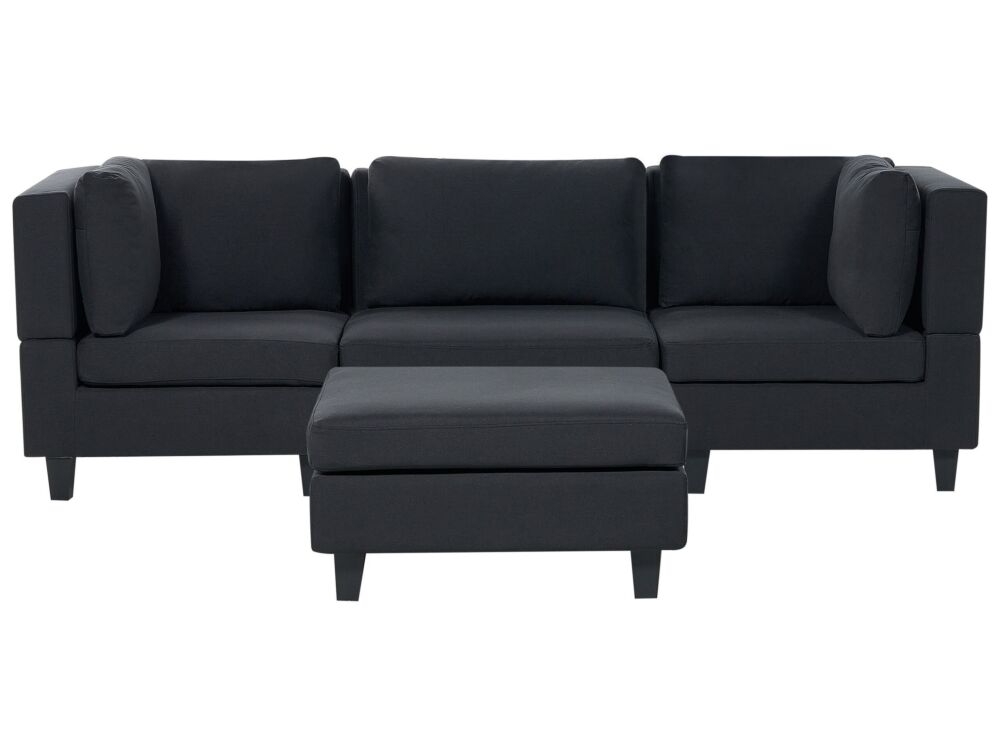 Modular Sofa With Ottoman Black Fabric Upholstered 3 Seater With Ottoman Cushioned Backrest Modern Living Room Couch Beliani