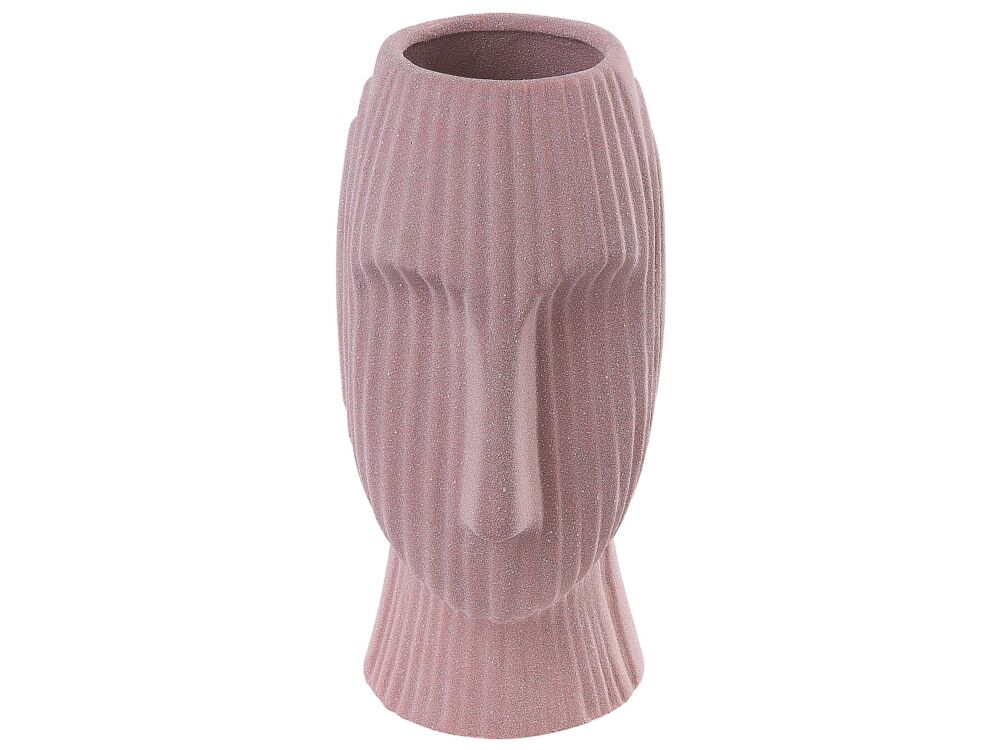 Flower Vase Pink Stoneware 25 Cm Decorative Table Accessory Face-shaped Minimalist Beliani