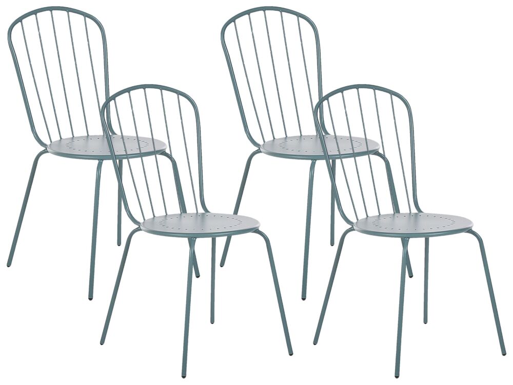 Set Of 4 Garden Dining Chairs Light Blue Steel Modern Rust Resistant High Back Beliani