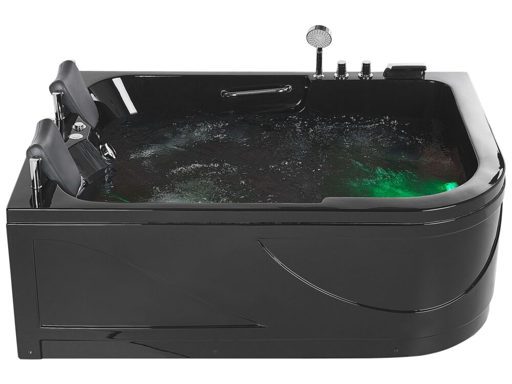 Whirlpool Bath Black Acrylic 170 X 119 Cm Underwater Led Lights Curved Right Hand Double Hydromassage Beliani