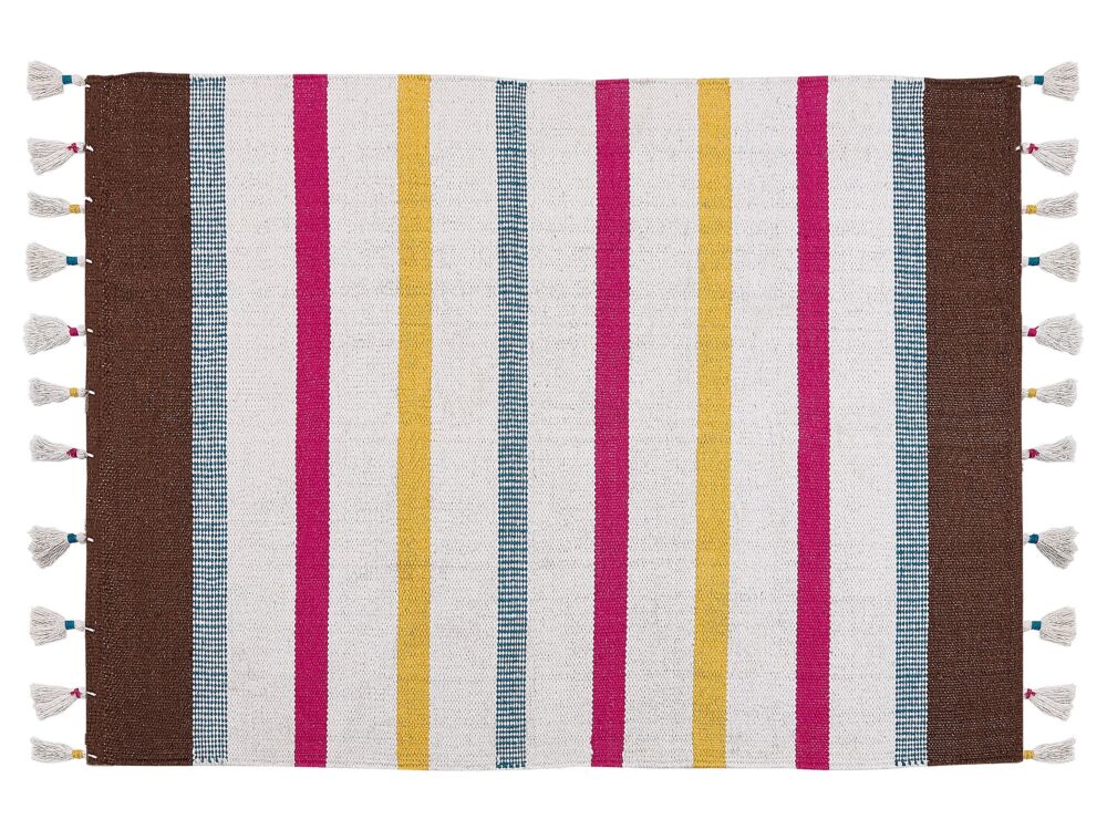 Area Rag Rug Multicolour Stripes Cotton 140 X 200 Cm Rectangular Hand Woven Beliani