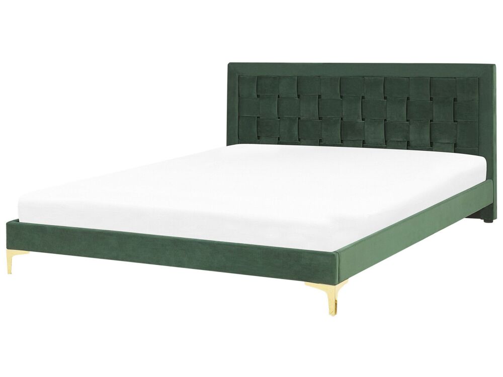 Upholstered Bed Frame Eu Super King Size 6ft Green Headboard Velvet Golden Legs Beliani