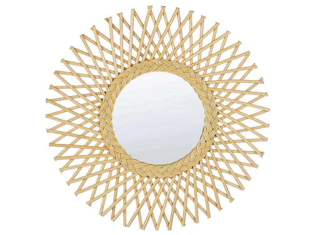 Wall Mirror Natural Rattan 60 Cm Boho Sun Shape Round Mounting Hooks Openwork Living Room Bedroom Beliani