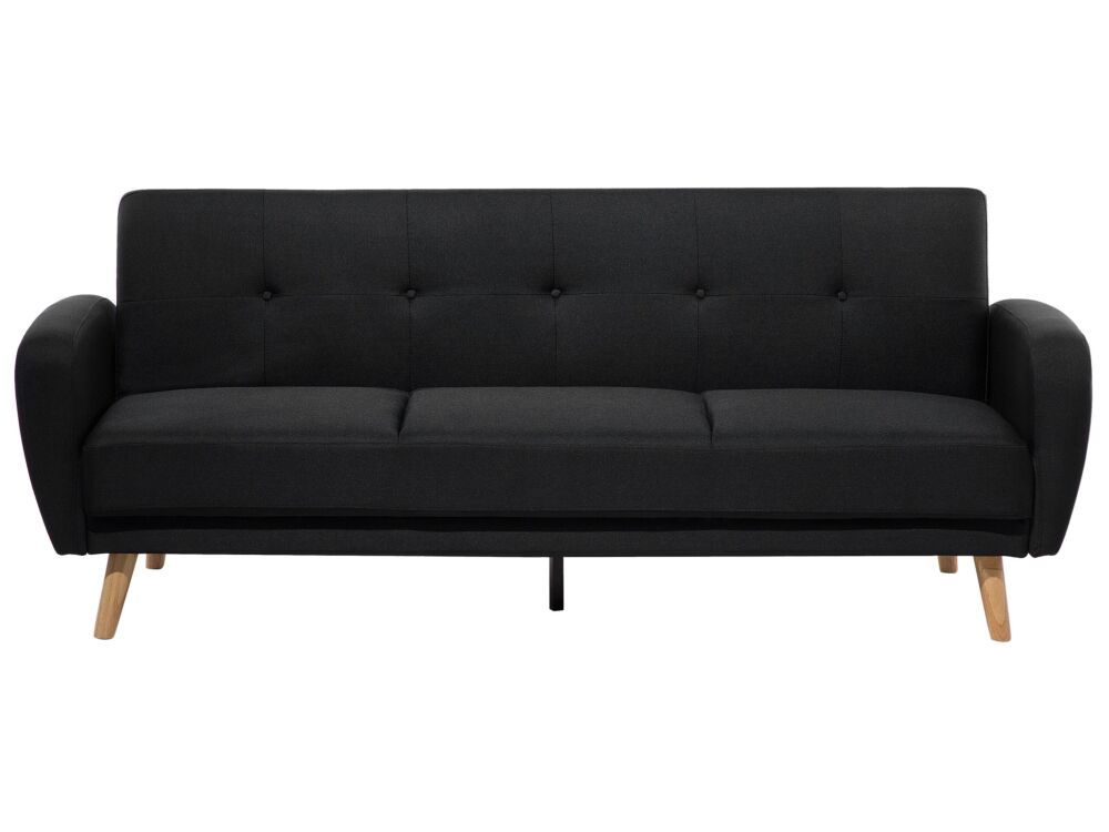 Sofa Bed Black Fabric Upholstered 3 Seater Convertible Wooden Legs Modern Minimalistic Living Room Beliani
