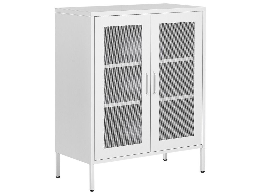 2 Door Sideboard White Steel Home Office Furniture Shelves Leg Caps Industrial Design Beliani