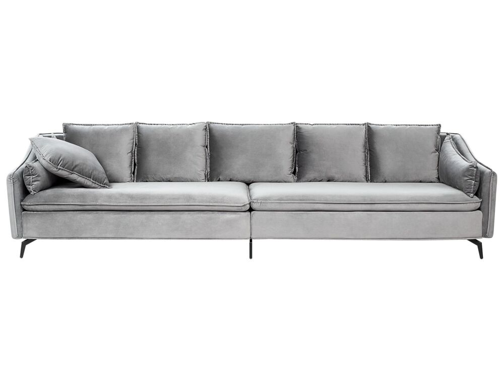 Sofa Light Grey Velvet 4 Seater Extra Cushions Modern Glamour Living Room Furniture Beliani