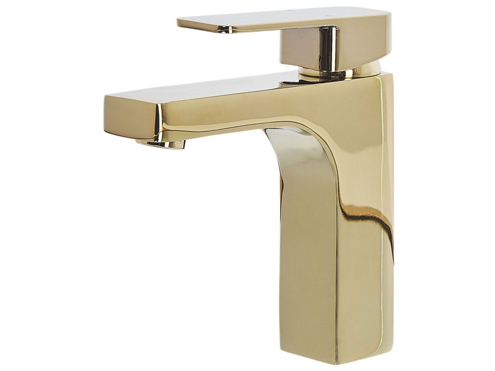 Basin Tap Gold Metal Bathroom Single Lever Glossy Finish Faucet Modern Beliani