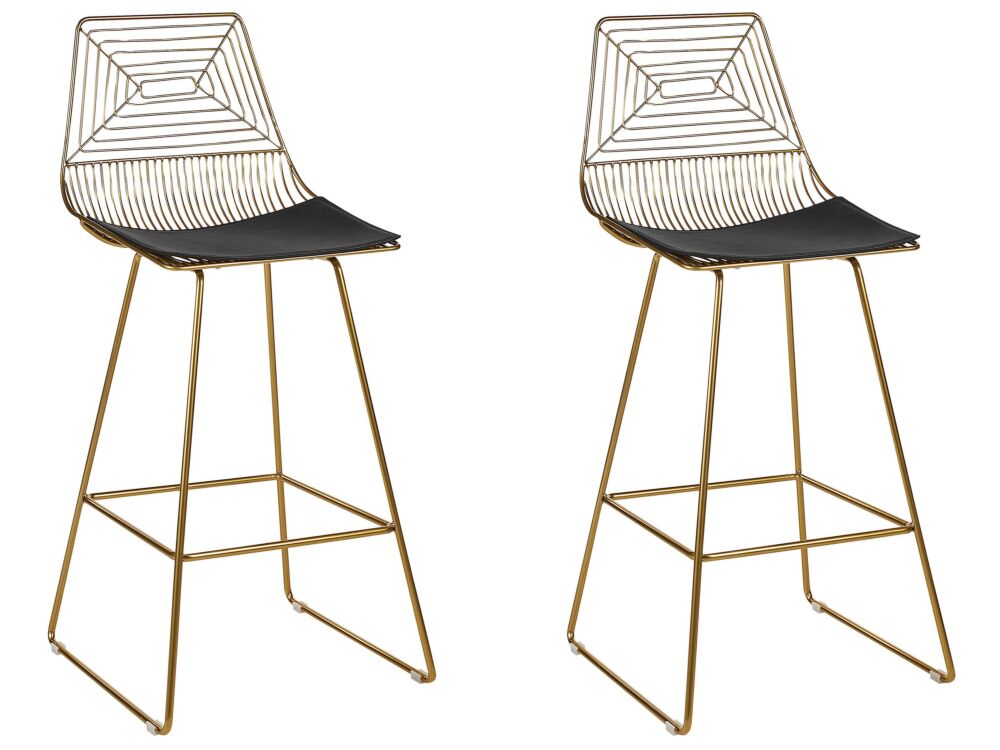 Set Of 2 Dining Chairs Gold Metal Steel With Faux Leather Seat Pad Beliani