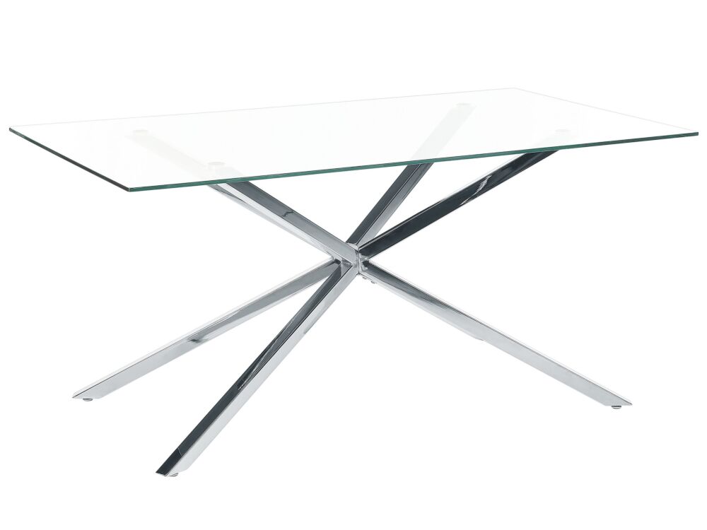Dining Table Silver Tempered Glass Top Rectangular 160 X 90 Cm 4 Person Capacity Modern Design Beliani
