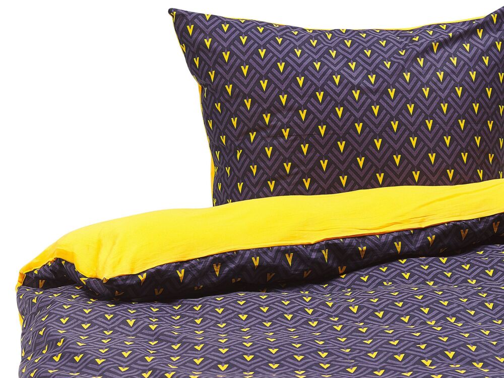 Duvet Cover And Pillowcase Set Dark Blue And Yellow Cotton Blend 135 X 200 Cm Modern Bedroom Beliani