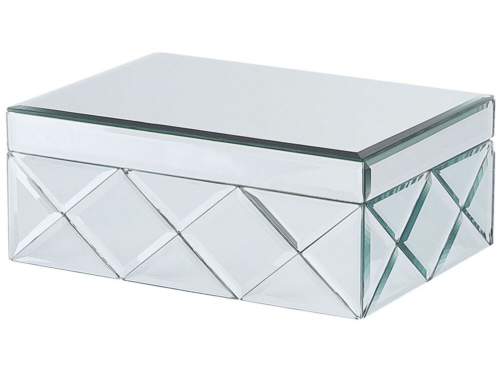 Jewellery Box Silver Steel Glass Mirrored Decorative Storage Organizer 25 X 18 X 11 Cm Modern Glam Accent Piece Beliani