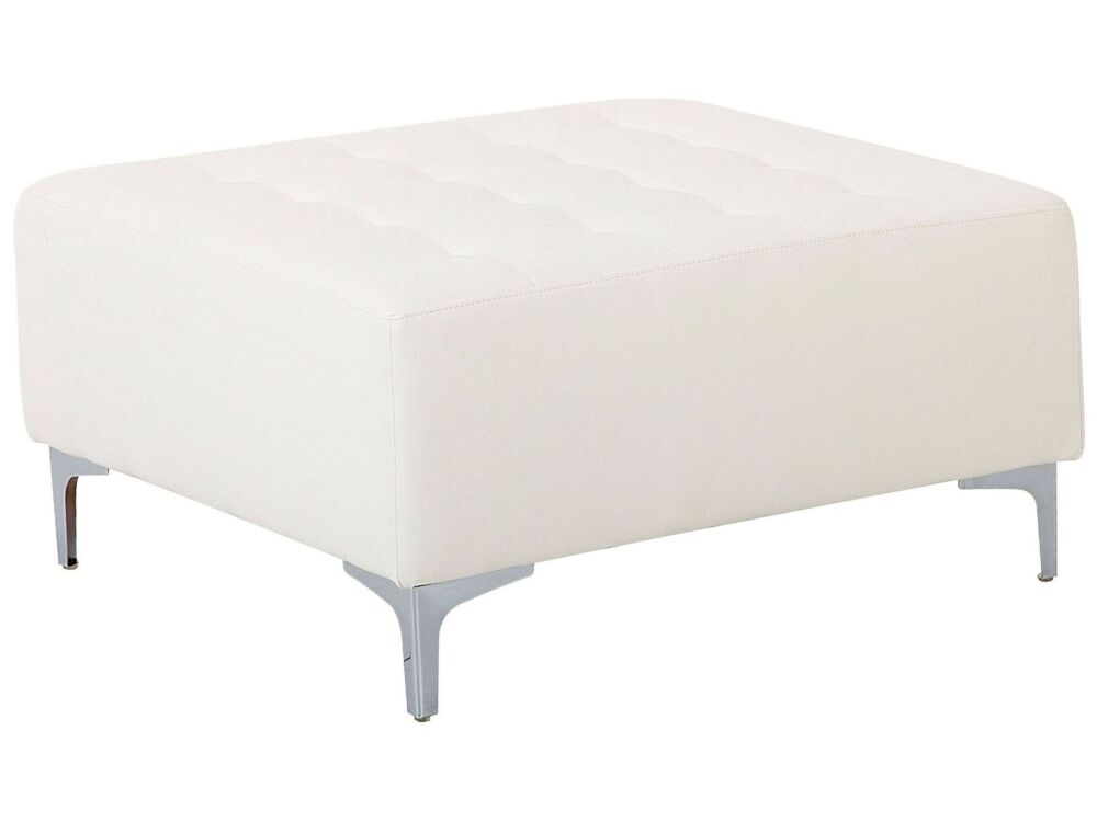 Ottoman White Faux Leather Tufted Modern Living Room Square Footstool Silver Legs Beliani
