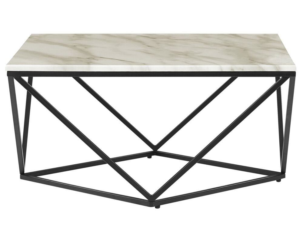 Coffee Table Beige Tabletop Black Metal Base 80 X 80 Cm Manufactured Wood Marble Finish Glamorous Design Beliani