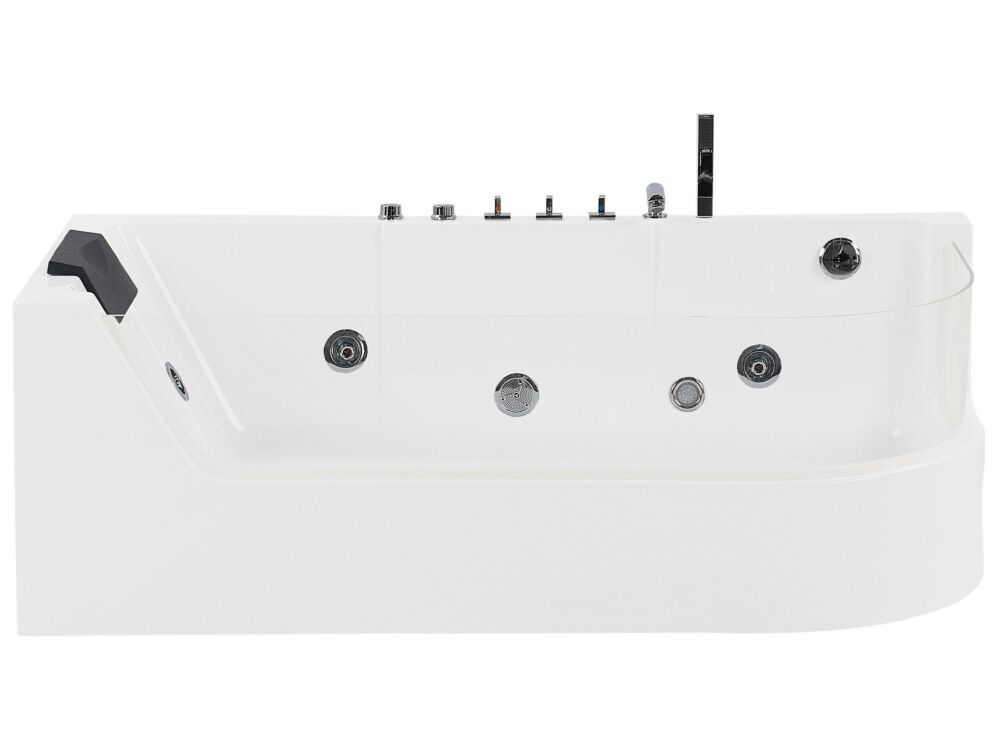 Whirlpool Bath White Sanitary Acrylic Glass Front Faux Leather Headrest Led Illumination Single 170 X 85 Cm Curved Design Beliani