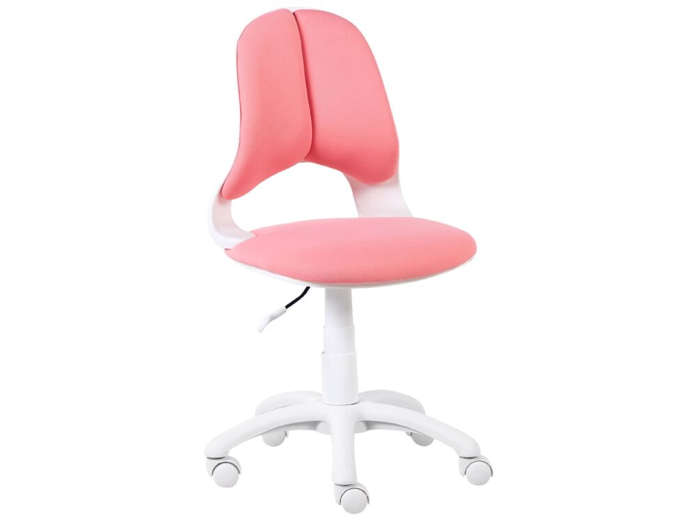 Kids Desk Chair Pink Upholstered Metal Swivel Base Adjustable Height Children's Room Chair Beliani