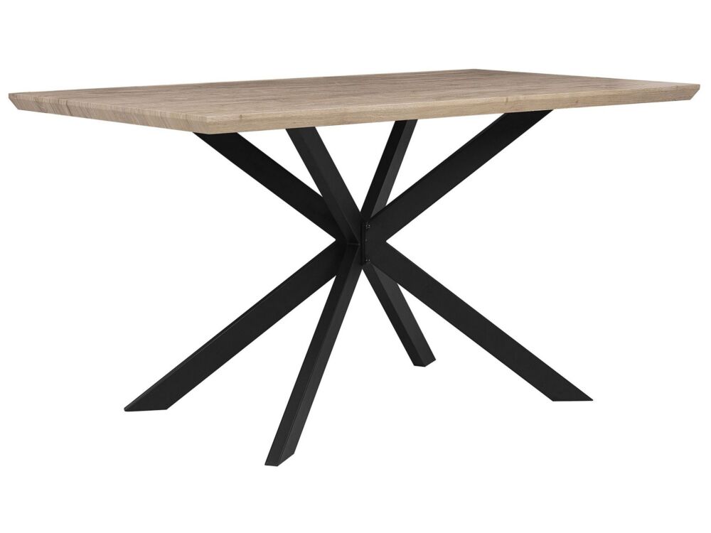 Dining Table Light Wood Top Black Metal Legs 140 X 80 Cm 6 Seater Rectangular Industrial Beliani