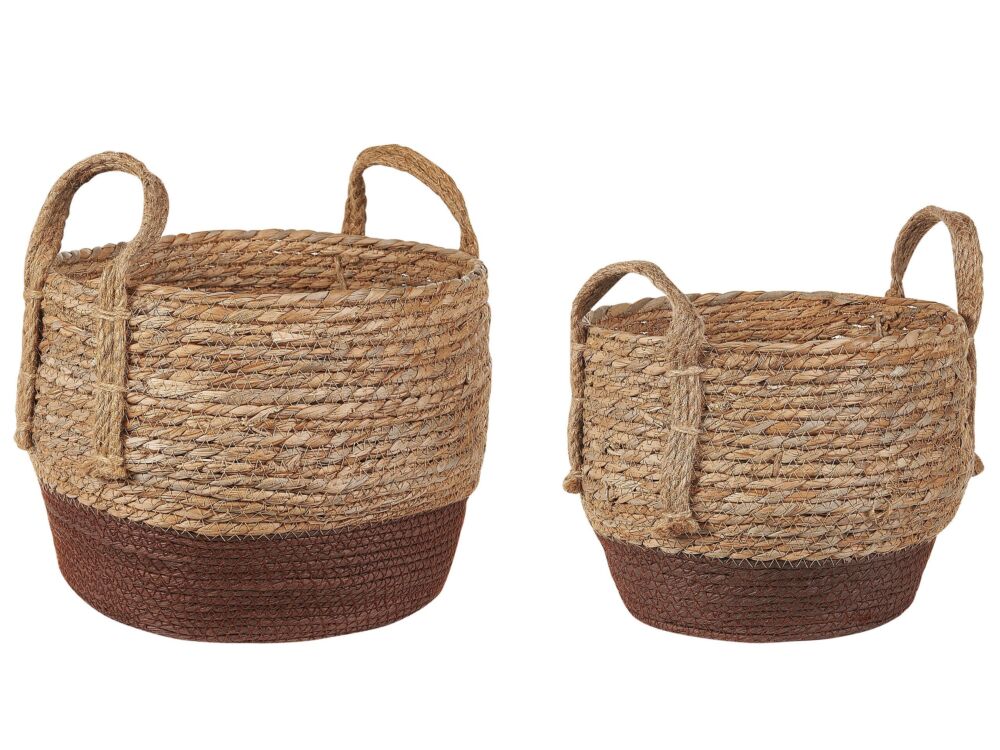 Set Of 2 Plant Baskets Natural Seagrass Planter Pots Indoor Use Boho Style Beliani