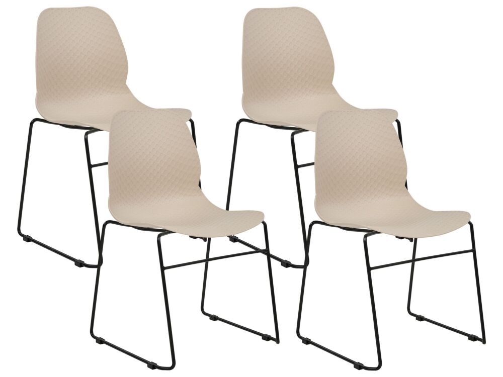 Set Of 4 Dining Chairs Beige Stackable Armless Leg Caps Plastic Black Steel Legs Conference Chair Contemporary Modern Scandinavian Design Dining Room Beliani