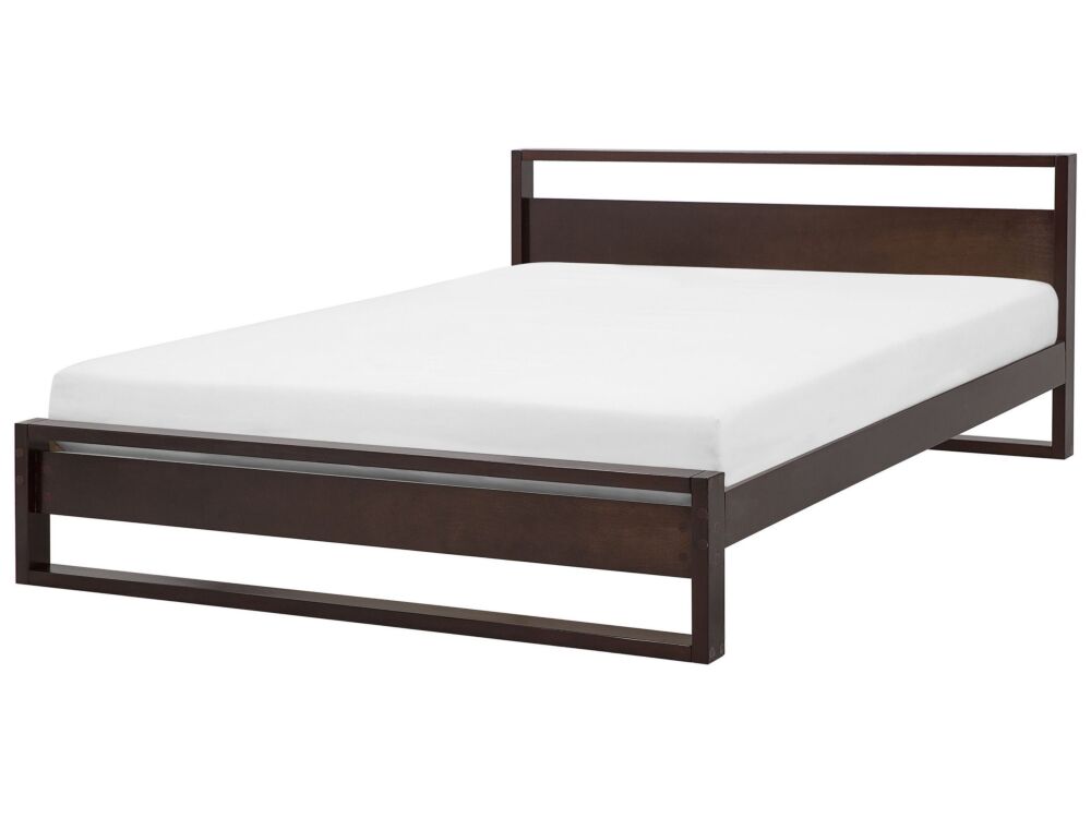 Double Bed Frame Dark Pine Wood 180 X 200 Cm Super King Size Slatted Beliani