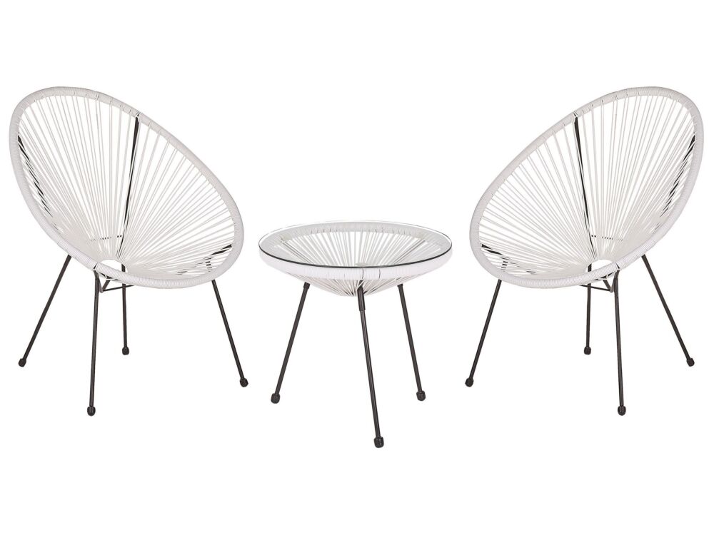 Bistro Set White Pe Rattan 3 Piece 2 Seater Modern Round Indoor Outdoor Beliani