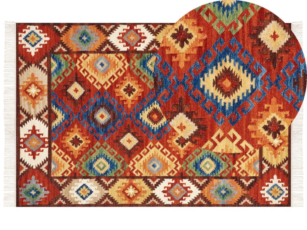 Kilim Area Rug Multicolour Wool 200 X 300 Cm Hand Woven Flat Weave Oriental Pattern With Tassels Traditional Living Room Bedroom Beliani